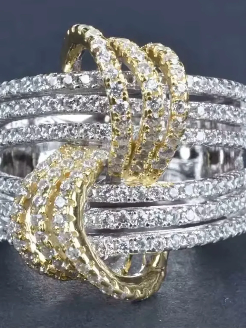 Mixed Metal Pave Knot Statement Ring - Yellow Gold & Silver
